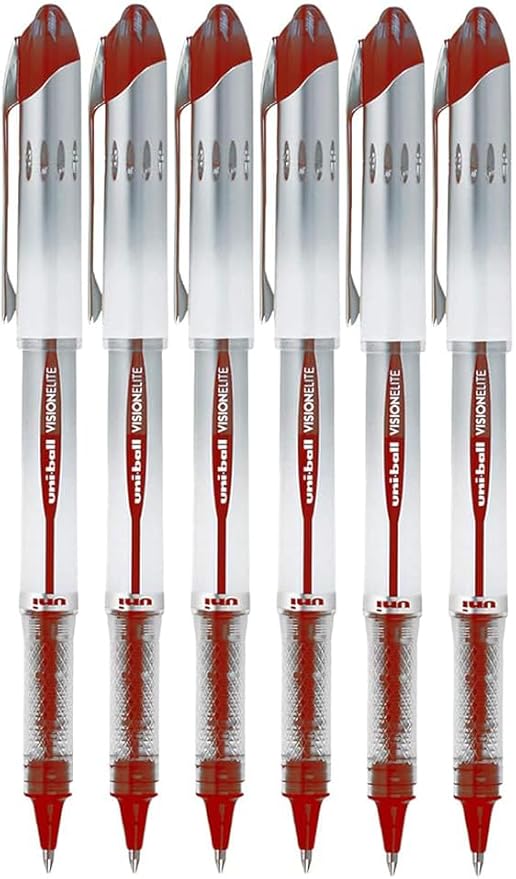 Vision Elite Rollerball Pens, Bold Point (0.8mm), Red Ink, 6 count, Bundle with Plastic Reusable Pouch