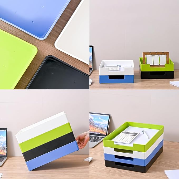 Letter-Size Tray, 2PCS Desk Drawer Organizer, A4 Plastic Paper Tray, Stackable Plastic Paper Holder File Organizer for Office, School, Home Storage (2X Black)