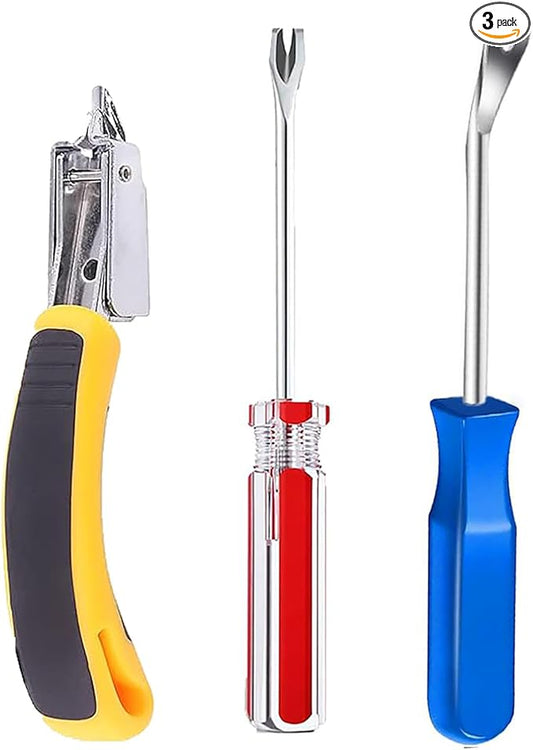 3PCS Heavy Duty Staple Remover Kit with Nail Puller, Tack Lifter Multi Tool for Upholstery, Flooring, Wooden Crates, Carpets, Walls, Construction Projects (Ergonomic Grip and Durable Steel)