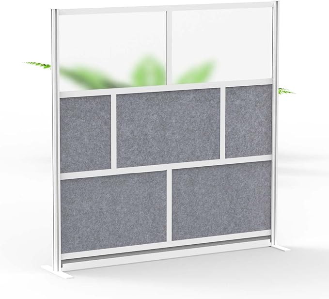 Stand Up Desk Store Expanse Modular Wall | 70'' x 70'' Wall | Expandable Partition Room Divider with Rearrangeable Frosted Acrylic & Sound Absorbent Panels (Silver Frame)