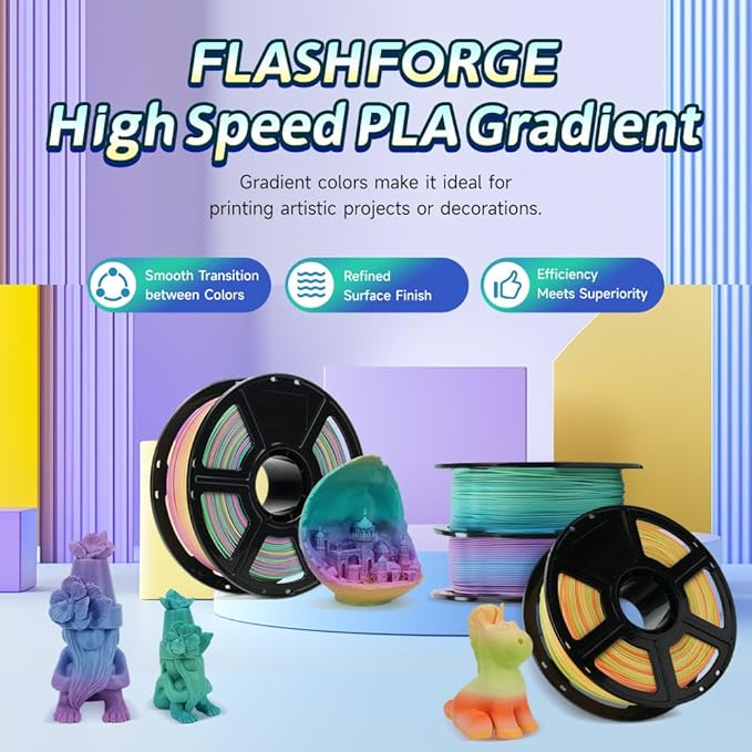 FLASHFORGE Rapid PLA Gradient Filament 1.75mm Yellow & Blue, Transform Colors Smoothly & Fast, High Flow Speedy 3D Printer Filament, Experience Exceptional Performance with 500mm/s Fast Printing