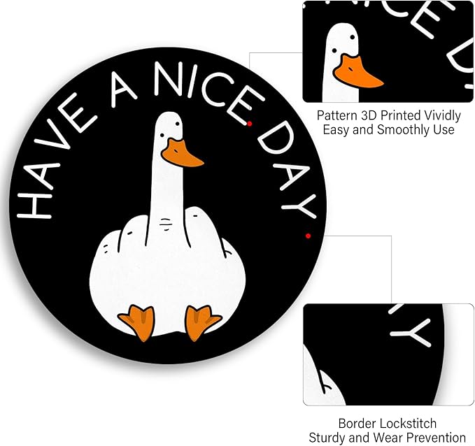 Funny Duck Work Mouse Pad, Small Round Mouse Pads for Desk, Mini Travel Mousepad for Wireless Computer Laptop, Office Desk Accessories, Have a Nice Day Middle Finger, 8.6 x 8.6 inch