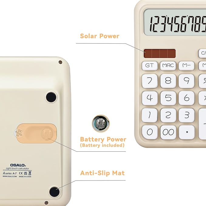 Pendancy Calculators Desktop, Basic 4 Function Handheld Desk Calculator with Solar Battery Dual Power, 12 Digit Large LCD Display Big Button for Office School Home Use (Beige)