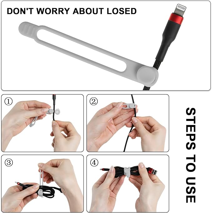 Nearockle 16Pcs Silicone Cable Straps Wire Organizer for Bundling Earphone, Phone Charger, Computer Cords, Reusable Cable Ties Cord Organizer in Home,Office,Kitchen,School(Grey)