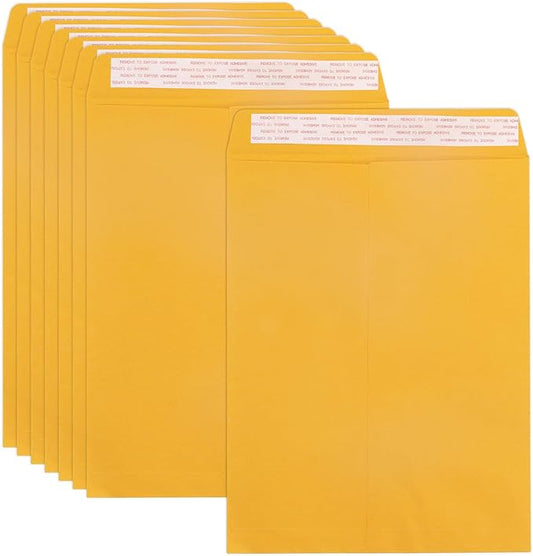 10x13 Catalog Envelopes Self Seal 100 Pack, Goefun 80GSM Paper Large Yellow Brown Manilla Envelopes with Peel and Seal Flap for Mailing, Organizing and Storage