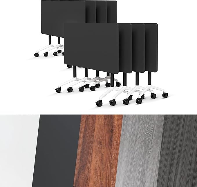 Conference Room Table, Folding Conference Tables,Thicken Grey Tabletop,Flip Top Wooden Seminar Meeting Room Table for Conference Room Offices (4, Black, 70.8”)