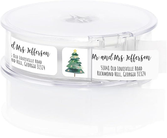 Watercolor Trees Rolled Address Labels / 500 Personalized Return Address Labels/Designer Address Stickers in Elegant Plastic Dispenser
