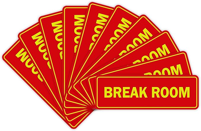 Standard Break Room Door or Wall Sign - Red/Yellow - Small 10 Pack