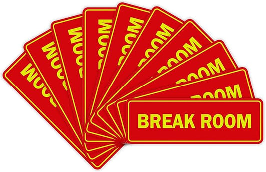 Standard Break Room Door or Wall Sign - Red/Yellow - Medium 10 Pack