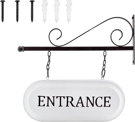 AuldHome Design Wall-Mounted Metal Entrance Sign, Farmhouse Enamelware 2-Sided Business Reception/Office Sign