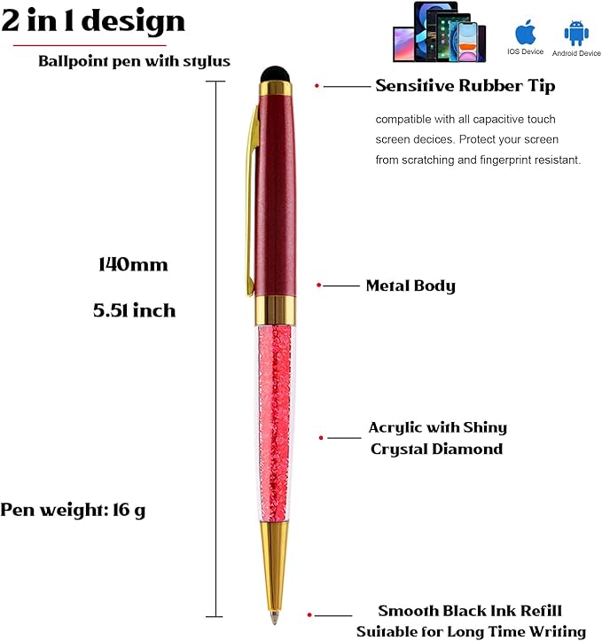 Ancolo Personalized Ballpoint Pens Beautiful Crystal-Custom Advertising Massage - Engraved Team Name, Phone Number, Slogan Perfect for Bank, Office, Hotel Lobbies - 10 Pens/Box