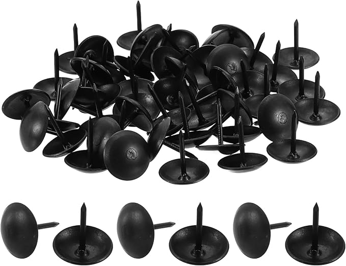uxcell 50 Pcs Upholstery Tacks, 12 x 13mm Round Head Upholstery Nails Pins Vintage Decorative Furniture Tacks for Chairs Sofas Beds DIY Project, Black