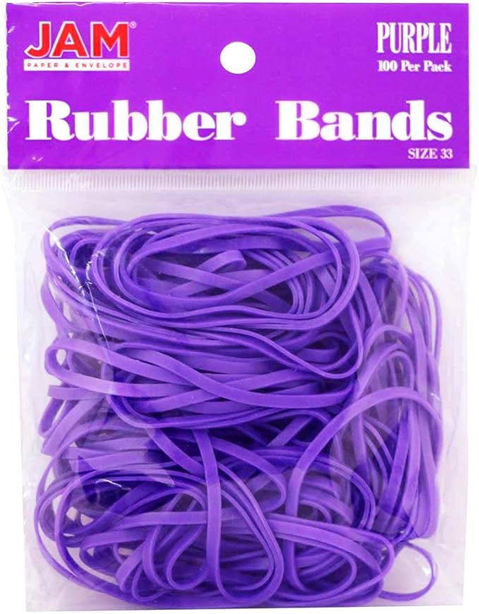 JAM PAPER Colorful Rubber Bands - Size 33 - Purple Rubberbands - 100/Pack