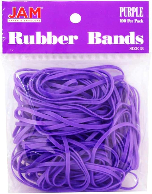 JAM PAPER Colorful Rubber Bands - Size 33 - Purple Rubberbands - 100/Pack