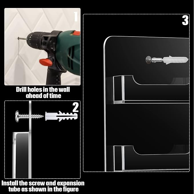 Hillban Acrylic Business Card Holder Wall Mount Clear Sticker Display Rack Multiple Card Holders Clear Acrylic Organizing Sticker Display Stand Pre Drilled(20 Pockets)