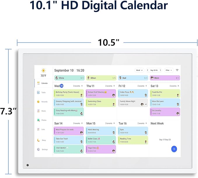 Digital Calendar, 10.1 Inch Smart Electronic Desk Calendar & Chore Chart, Touchscreen Interactive Display for Family Schedules with Meal Planner & Picture Frame & Lists