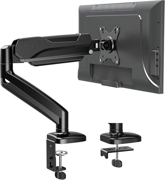 MOUNTUP Single Monitor Desk Mount, Adjustable Gas Spring Monitor Arm Support Max 32 Inch Screen, Computer Monitors Stand with Clamp/Grommet Mounting Base, VESA Mounts Fit 4.4-17.6lbs Computer, Black