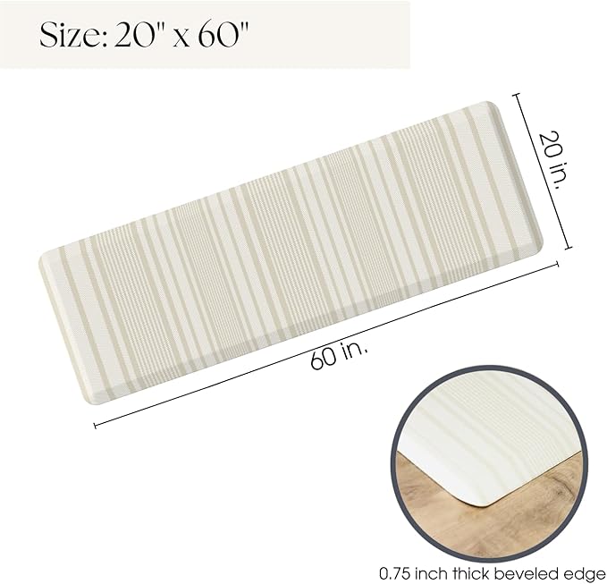 Anti Fatigue Mat by Laurel Lane Co. – Designer Anti Fatigue Mats for Kitchen Floor, Kitchen Mats for Floor, Desk Mat – Cushioned 0.75" Thick – Stain Resistant – Non-Skid Bottom – 20" x 60"