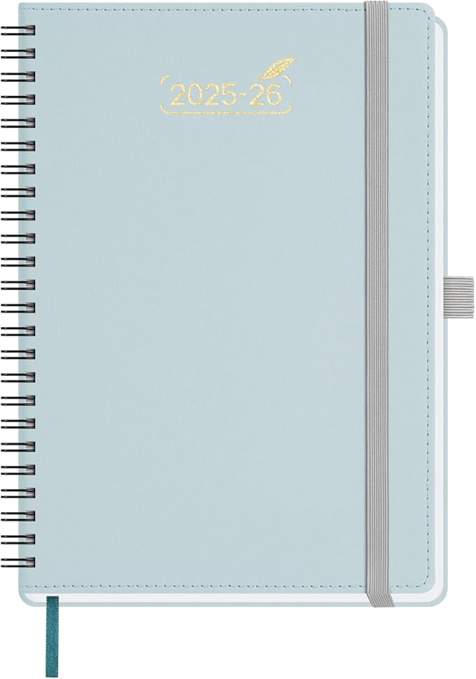 BEZEND Weekly Planner 2025-2026 with 2 Columns, 5.8" x 8.5" Academic Calendar 18 Months (Jul 25-Dec 26) Life Work Appointment Book with Monthly Tab, PU Leather Softcover Spiral - Dutch Blue