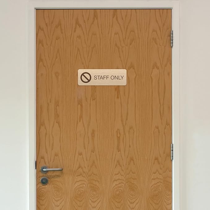 Maple Faux Wood Staff Only Sign / 3" x 9" Easy Adhesive Door Wall Mount/Restaurant Small Business Authorized Personnel Only Sign/Made In The USA