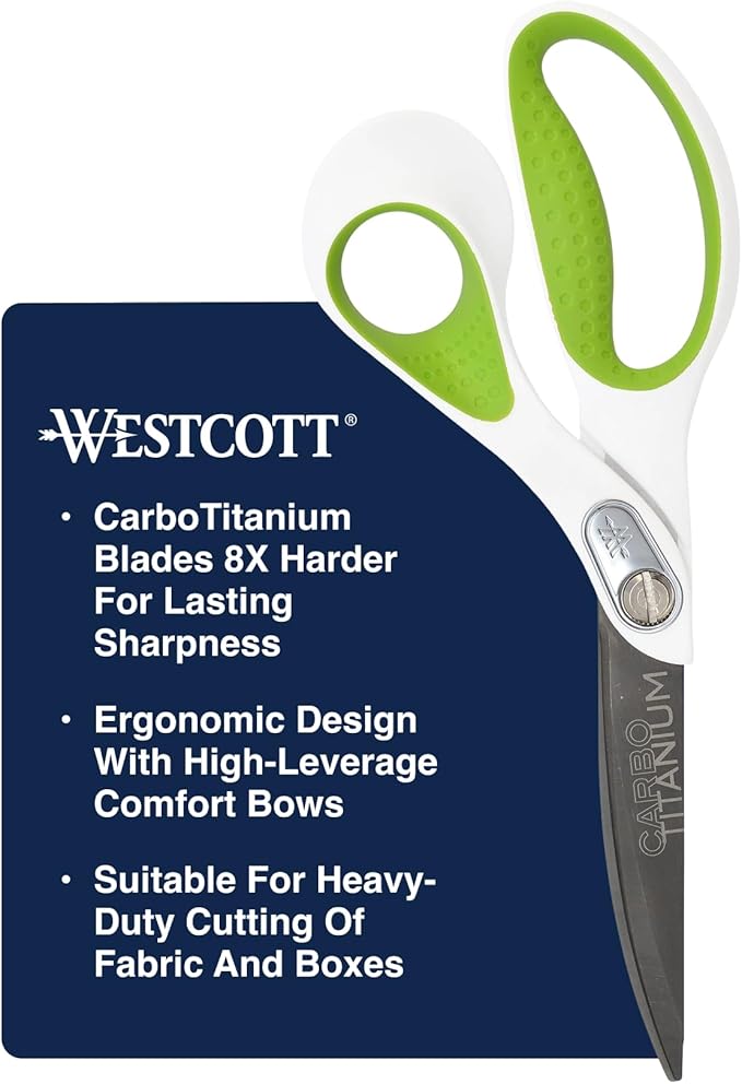 Westcott Heavy Duty CarboTitanium-Bonded 9" Bent Scissors - Durable Fabric Scissors with Ergonomic Handle and Titanium Bonding for Effortless Cutting Tasks