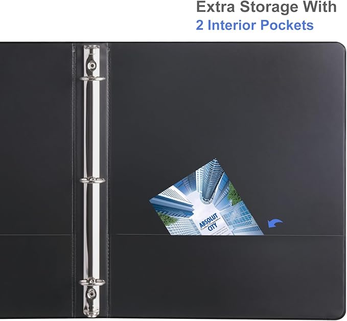 3 Ring Binder 1-1/2 Inch, ViVin Sturdy 1.5"-Round Ring Binder with 2 Interior Pockets, Clear View Cover, PVC-Free, Fits 300 Sheets of 8.5'' x 11'' Paper, Office Home School (6 Pack, Black)