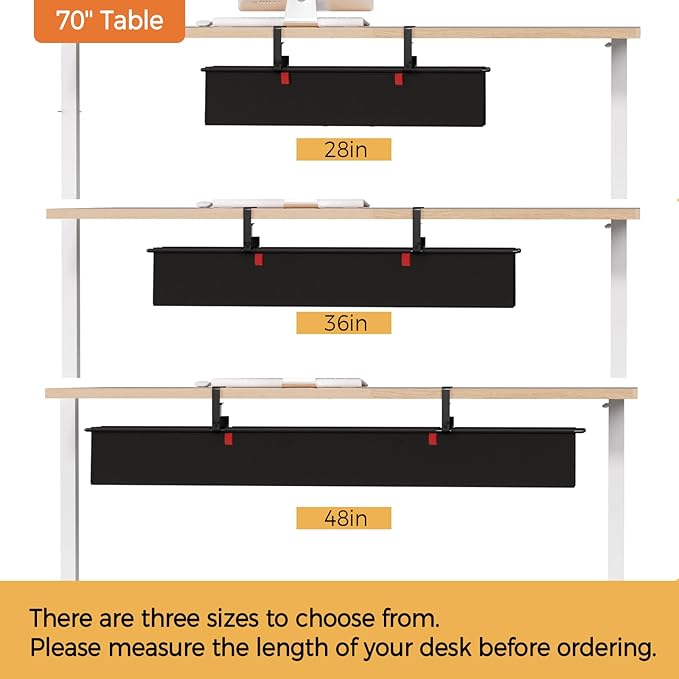 Under Desk Cable Management Tray - 28" Cord Organizer for Desk No Drill, Fabric Under Table Wire Organizer with 16X Cable Ties Hide for Office/Home, Cord Hider Fits Adapters & Sockets, Black