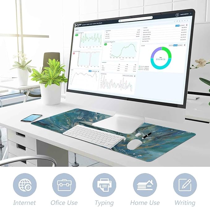 Swimming Shark XXL Mouse Pad - 31.5x11.8 Inch Non-Slip Mouse Mat for Gaming and Work - Abstract Shark Painting - Perfect for Office and Home Use.