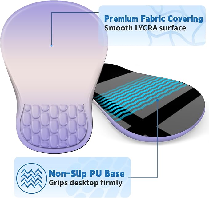 YIWEI Ergonomic Mouse Pad with Wrist Rest Support, Mousepad with Comfortable Memory Foam Wrist Rest and Non-Slip PU Base for Pain Relief, Computer, Laptop, Office, Home (Gradient Purple)