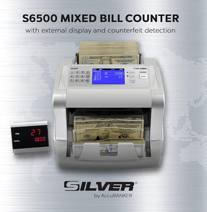 Money Counter Machine, USD EUR CAD GBP MXN Quick Mixed Denomination Bill Counter, 5-Point Counterfeit Detection UV/MG/IR/DD/MT/DBL/HLF/CHN, S6500