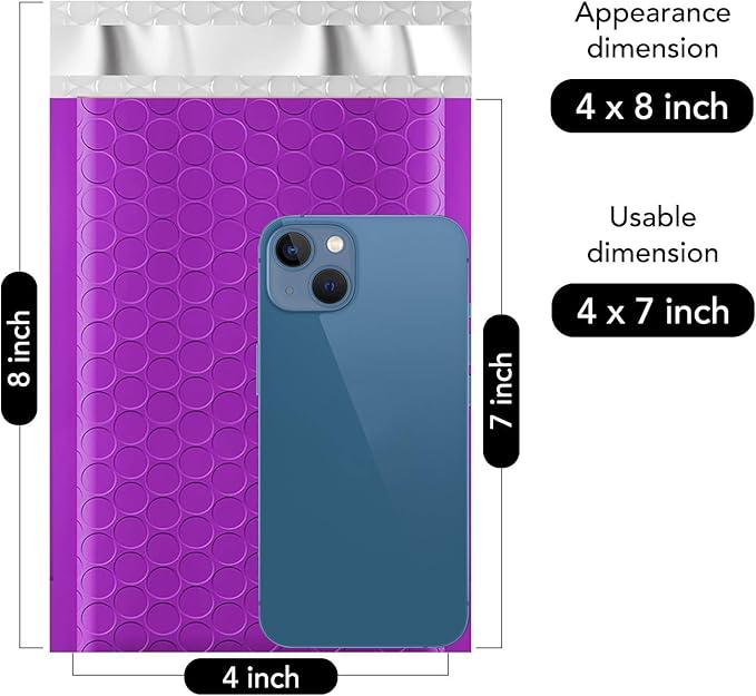 Fuxury Bubble Mailers 4x8 Inch Purple 800 Pack Padded Envelopes Usable Size 4x7" Thick Mailing Envelopes Bubble Opaque Padded Mailers Shipping Bags for Mailing Jewelry Makeup Small Business Bulk #000