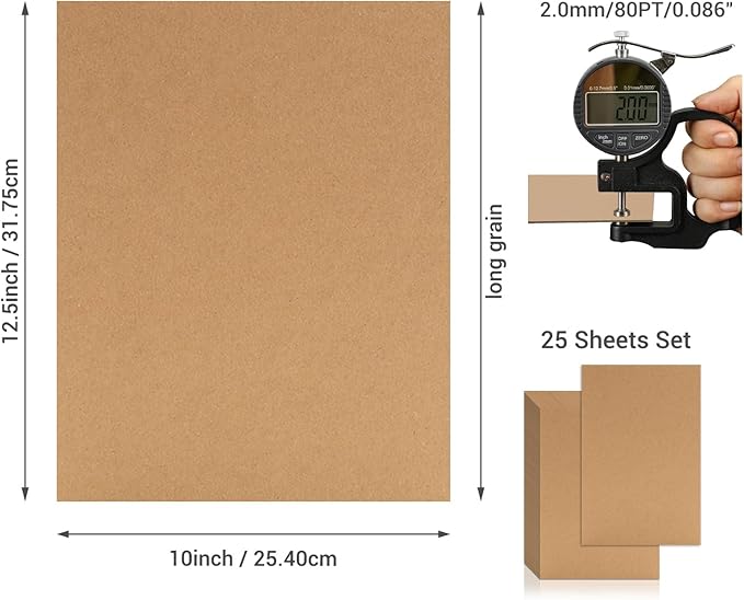 25 Pcs Book Board, Binder Board, Cover Board, Heavy Duty Chipboard for Book Binding, DIY Cardboard (Brown, 10 x 12.5 Inch 80PT)