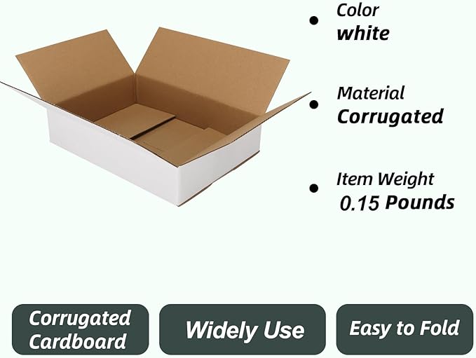 CRUGLA 9x6.5x2 White Shipping Boxes Set of 40, White Corrugated Cardboard Boxes for Small Business Shipping Mailing Packing