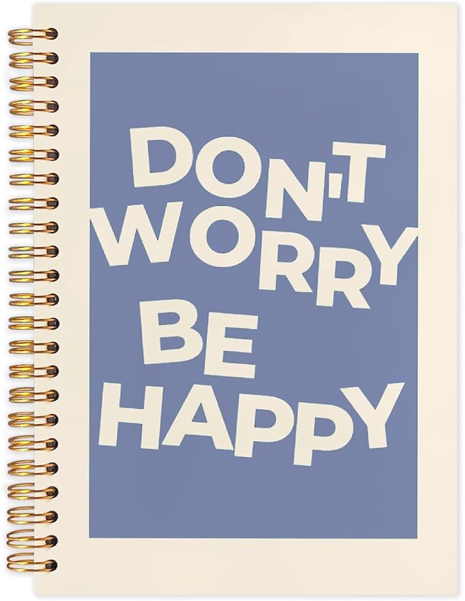 SNNDER Inspirational Notebook, Mental Health Journal for Women, Motivational Positive Affirmations Journal, Don't Worry Be Happy Blue Hardcover Spiral Notebooks 5.5x8.3 Inch