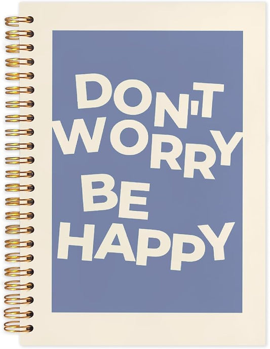 SNNDER Inspirational Notebook, Mental Health Journal for Women, Motivational Positive Affirmations Journal, Don't Worry Be Happy Blue Hardcover Spiral Notebooks 5.5x8.3 Inch