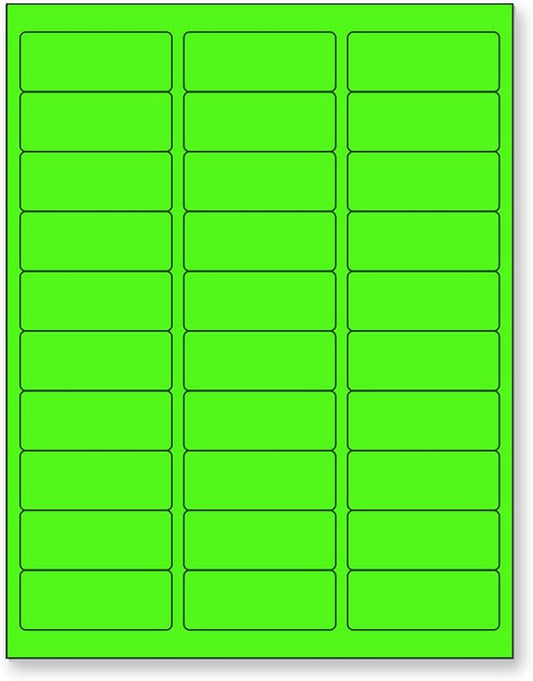 8-1/2 x 11 Neon Color High Light Fluorescent Labels for Laser & Inkjet Printer (Green Fluorescent, 1" x 2-5/8" - 30 Per Page | 3,000 Labels)