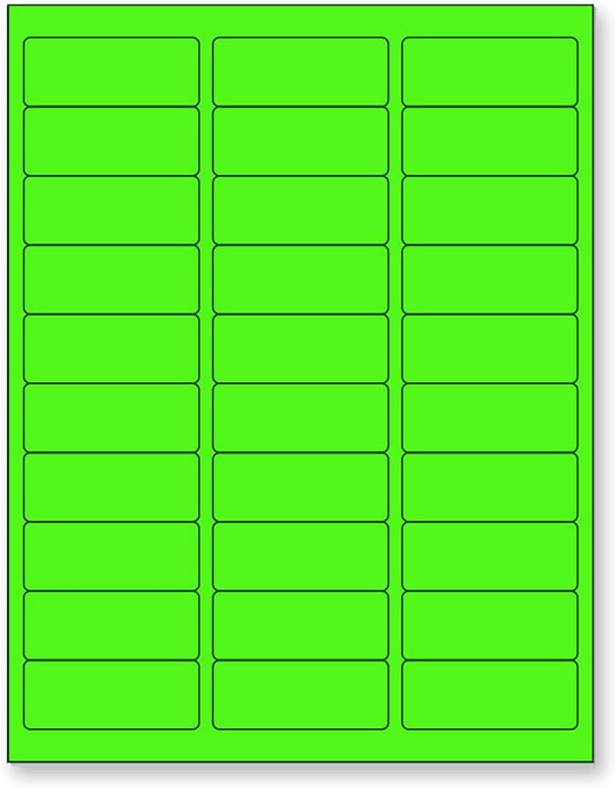 NextDayLabels - 8-1/2 x 11" Neon Color High Light Fluorescent Labels for Laser & Inkjet Printer (Green Fluorescent, 1" x 2-5/8" - 30 Per Page | 750 Labels)