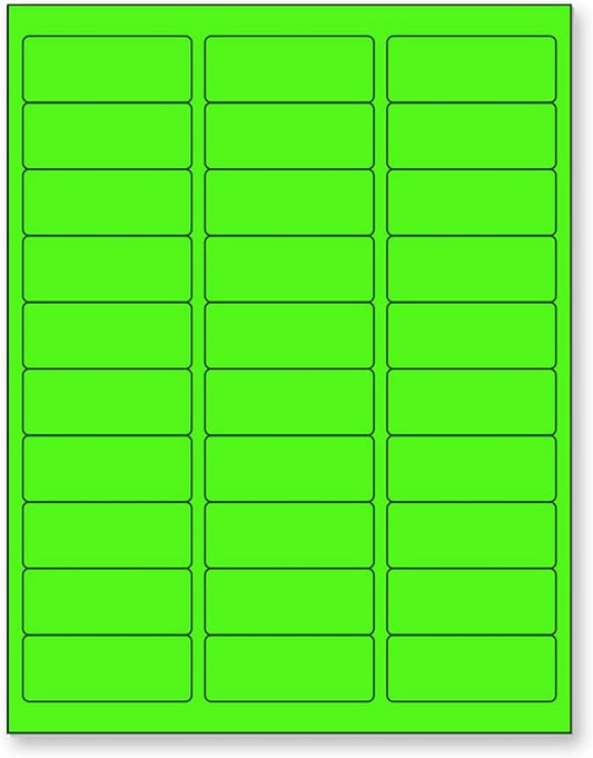 NextDayLabels - 8-1/2 x 11" Neon Color High Light Fluorescent Labels for Laser & Inkjet Printer (Green Fluorescent, 1" x 2-5/8" - 30 Per Page | 750 Labels)