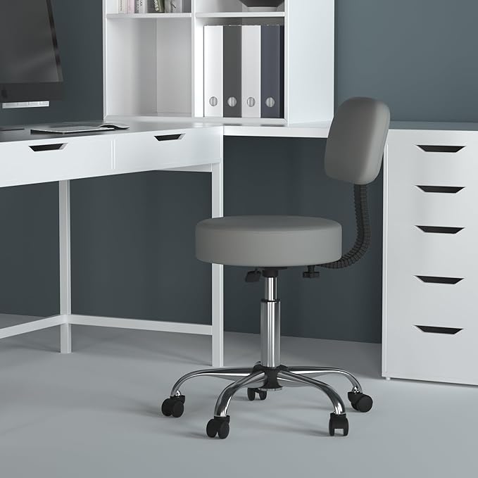 Boss Office Products Be Well Medical Spa Professional Adjustable Drafting Stool with Back, Grey (B245-GY)