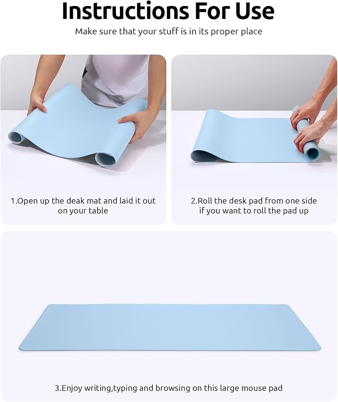 YSAGi Leather Desk Protector, Office Mat, Large Mouse Mat, Non-Slip PU Leather Blotter, Laptop Desk Pad, Waterproof Writing Pad for Office and Home (Baby Blue, 31.5" x 15.8")
