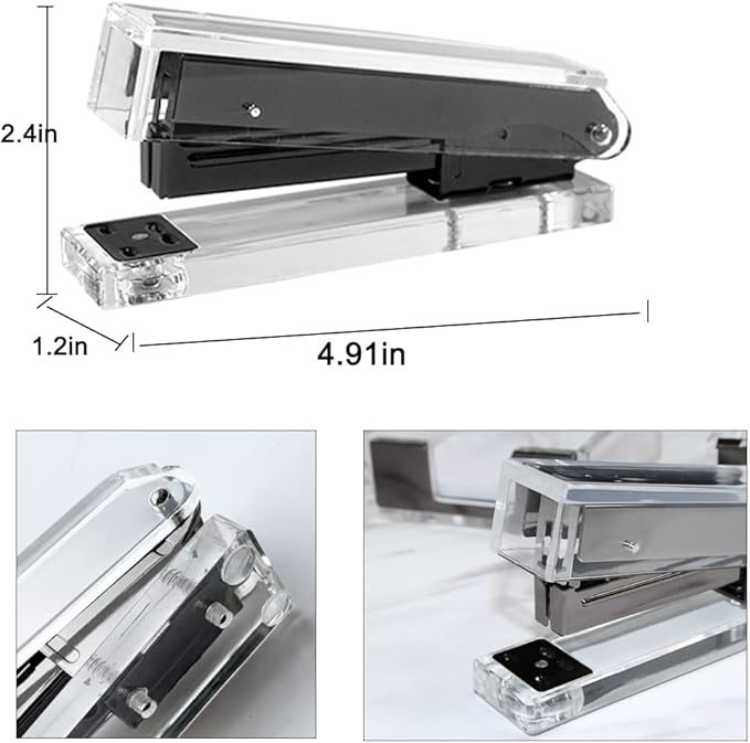Acrylic Black Tape Dispenser Black Desktop Stapler, Acrylic Office Supplies Includes Staple Remover, Tape, 1000pcs Staples Desk Accessory Kit, Cute Office Stapler Set for Modern Design Office Desktop
