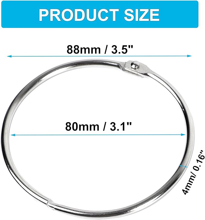 AMOSTBY Loose Leaf Binder Rings,8Pcs Binder Rings Keychain,Key Rings for School,Office,Home (3 inch)