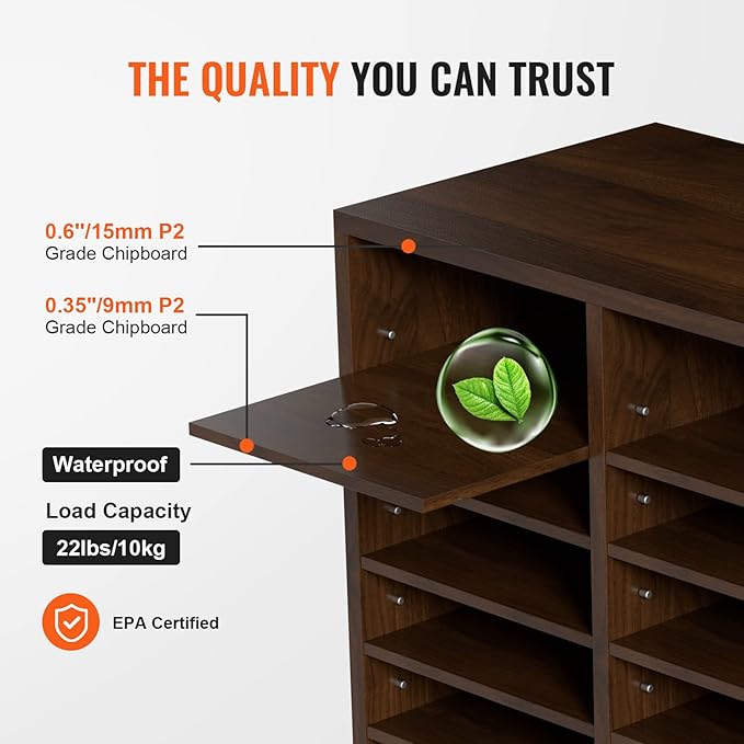VEVOR 24-Compartment Office Mailbox, Adjustable Shelves, Wood Literature Sorter 29x12x24.4 inches – Ideal for Office, Home, Classroom, Mailrooms Organization – EPA Certified (Brown)