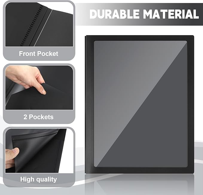 Teling 48 Pcs Plastic Folders with Front Clear Pocket and Business Card Holder 2 Pocket Heavy Duty Folders Plastic Letter Size Paper for Business School Office Supplies (Black)