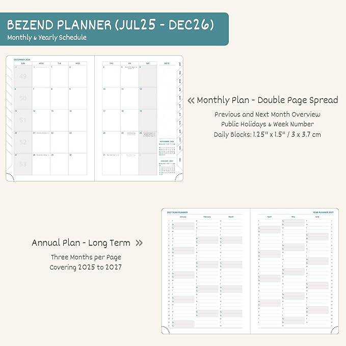 BEZEND 2026 Planner Weekly and Monthly (6" x 8.5") Daily Calendar Book with Tabs (Jul 25-Dec 26) Vertical Hourly Timeslots, Storage Pocket, Pen Holder, PU Leather Hardcover - Dark Green