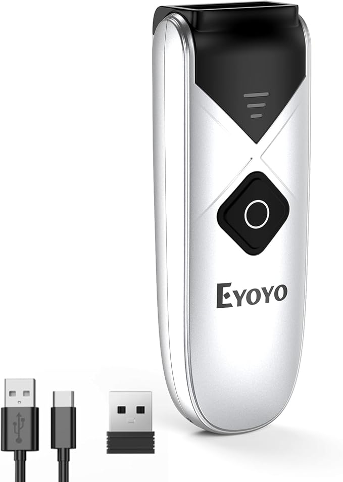 Eyoyo Bluetooth 2D&1D Barcode Scanner, Portable Wireless Mini but Powerful Barcode Reader with 2.4G Wireless&Bluetooth&USB Wired Connection, QR Code Scanner for Phone, Tablet PC