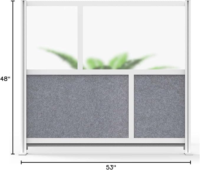 Stand Up Desk Store Expanse Modular Wall | 53'' x 48'' Wall | Expandable Partition Room Divider with Rearrangeable Frosted Acrylic & Sound Absorbent Panels (Silver Frame)