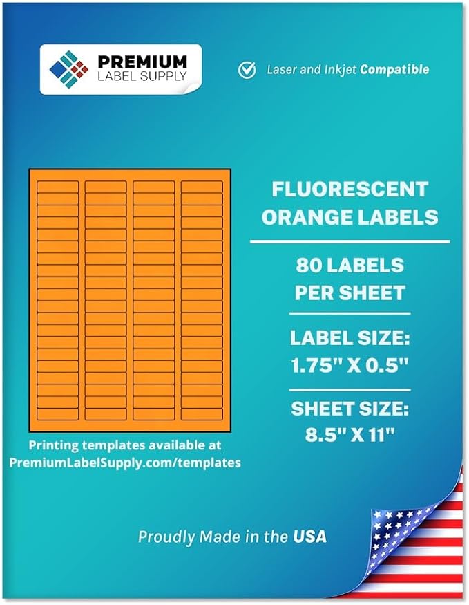 Premium Label Supply Bright Neon Color Fluorescent Sticker Labels - 1.75" x 0.5" Return Address Labels - (Fluorescent Orange, 40,000 Labels)