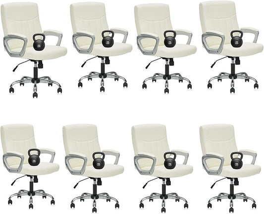 CLATINA Office Computer Desk Chair Executive Mid Back Ergonomic Managerial Chair with Lumbar Support Comfortable Adjustable PU Leather Home Office Chair Swivel, White 8PK