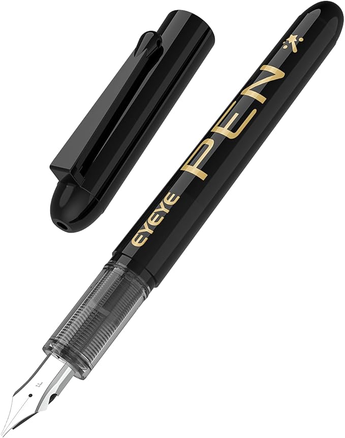 EYEYE Disposable Fountain Pens, 8 Pack Black Fine Point Pens Calligraphy Pens for Writing, Stainless Steel Nib, Smooth Writing for Journaling, Drafting, Sketching, Doodling & Office Supplies